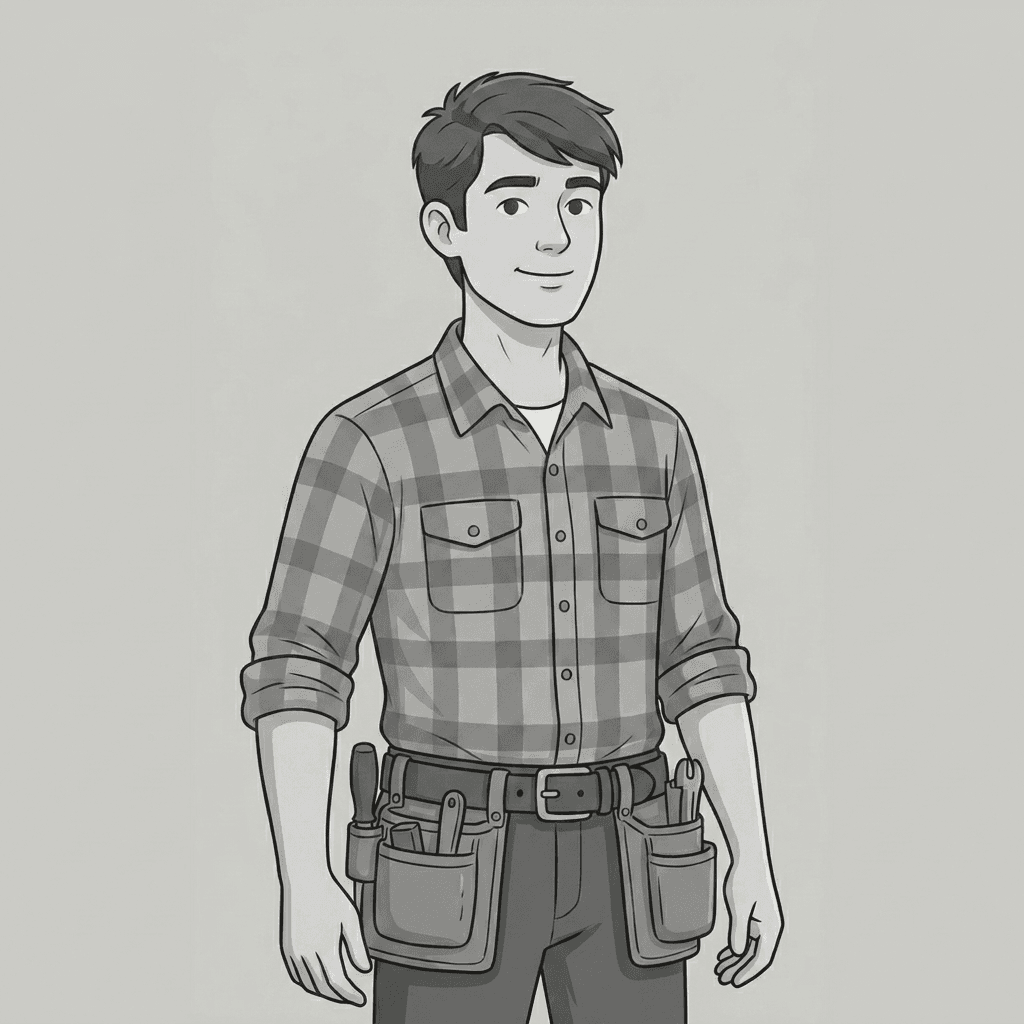 Illustrated tradesperson in work gear
