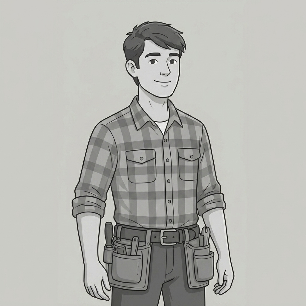 Illustrated tradesperson in work gear